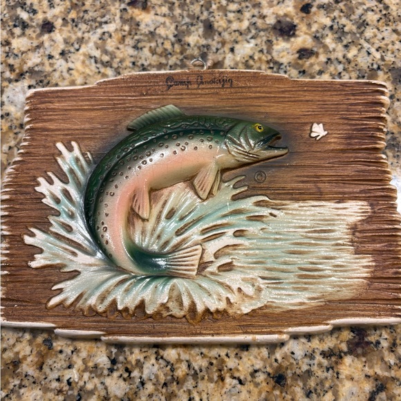 Vintage Mid-Century MCM Orn-a-craft Rainbow Trout Small Porcelain Wall Hanging - Picture 2 of 8
